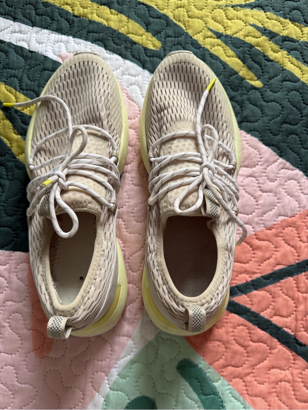 Sorel Beige Knit Athletic Sneakers with Yellow Trim